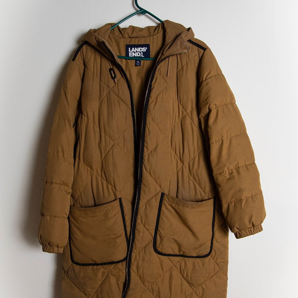 Lands End Diamond Quilted Jacket with Hood - Mid-Thigh Length - Size 1X